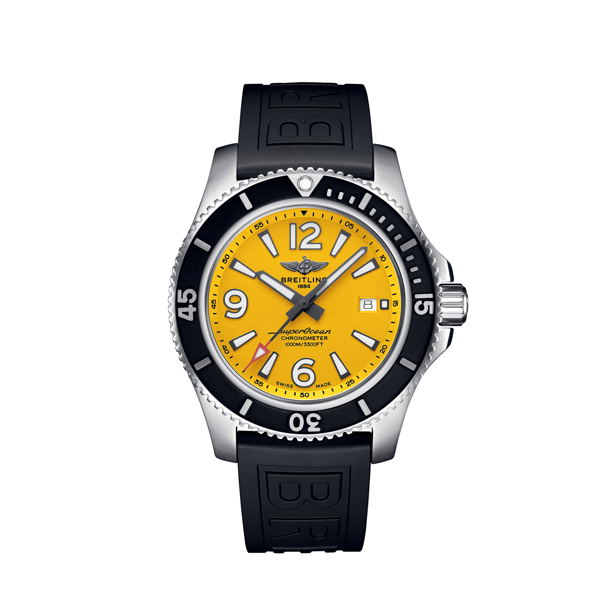 [BREITLING (ブライトリング)]<br />
<br />
【2019年新作】スーパーオーシャン オートマチック 44<br />
<br />
Ref.A292I-1RRC<br />
<br />
¥445,000+税<br />
<br />
久しぶりに、<br />
<br />
ブライトリングスーパーオーシャン オートマチック 44<br />
<br />
のイエロー文字盤が入荷しました！！<br />
<br />
ブライトリングらしい<br />
<br />
エマージェンシーカラー、イエローの文字盤です。<br />
<br />
鮮やかなイエローが、<br />
<br />
大変スポーティーで、<br />
<br />
夏にぴったりのモデルです！！<br />
<br />
着けるものからまずアグレッシブにいかがでしょうか！！<br />
<br />
ぜひご来店お待ちしております！！<br />
