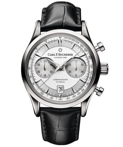 Carl F. Bucherer<br />
<br />
カールFブヘラ<br />
マネロ　フライバック<br />
<br />
70年代のクロノグラフを彷彿とさせる端正な「マネロ フライバック（MANERO FLYBACK）」。<br />
このモデルは、絶妙なダイヤルカラーが生み出すレトロスタイルに定評がある。<br />
<br />
ケース径	43mm<br />
ケース厚	14.45mm<br />
ケース素材	SS<br />
ダイアル	シルバー<br />
防水性	3気圧<br />
ブレス/ストラップ	ルイジアナ産アリゲーター<br />
ムーブメント	自動巻き、CFB1970キャリバー（ベースSELLITA SW500 & ラ・ジュー・ペレ社製クロノグラフ)<br />
毎時28,800振動、42時間パワーリザーブ<br />
仕様	フライバック付クロノグラフ、日付表示、<br />
ドーム型両面無反射コーティングサファイヤクリスタル<br />
サファイヤクリスタル製ケースバック<br />
<br />
<br />
【ブランドについて】<br />
カール F. ブヘラは、創業者一族が今も経営を続ける数少ないスイスの時計メーカーの一つで、そのルーツには創業地ルツェルンのスピリットが深く関わっています。ルツェルンはスイス建国の歴史に大きな役割を果たし、700年以上の歴史を持つ独立心にあふれた町。100年以上前から登山鉄道や飛行船などの革新的な交通手段を取り入れ、世界各地からの観光客と交流を持ってきた町。そして何といっても山や湖を見渡すことのできる美しい自然の風景。このような歴史と風土の中で育まれたスピリットがブランドイメージや製品に大きく映し出されています。<br />
流行を追うのではなく、自分自身のスタイルを表現するための時計。それが、カール F. ブヘラの時計です。<br />
<br />
税抜価格 ￥ 880,000<br />
<br />
＜ 100回分割例 ＞<br />
1回目 ￥17,600<br />
2回目以降 ￥9,600×99回<br />
総額￥968,000（税込）<br />
<br />
ショッピングクレジットはオンライン上で審査も可能です。<br />
<br />
無金利フェアについてとお問い合わせ頂くとスムーズです。<br />
<br />
ロングスロウディスタンス 東京<br />
<br />
電話でお問合せ　<br />
03-6447-1311<br />
<br />
MAILでお問合せ　<br />
info@long-slow-distance.com<br />
<br />
LINEでお問合せ　<br />
https://lin.ee/xzNEf3K