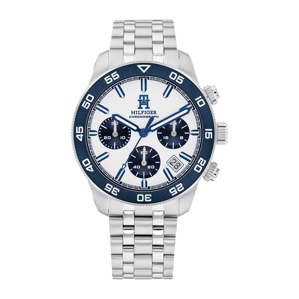 【TOMMY HILFIGER】<br />
<br />
素材：SSケース<br />
<br />
ストラップ：SSブレスレット<br />
<br />
ムーブメント：クォーツファッションクロノ<br />
<br />
防水：５気圧防水<br />
<br />
ケース径：41mm
