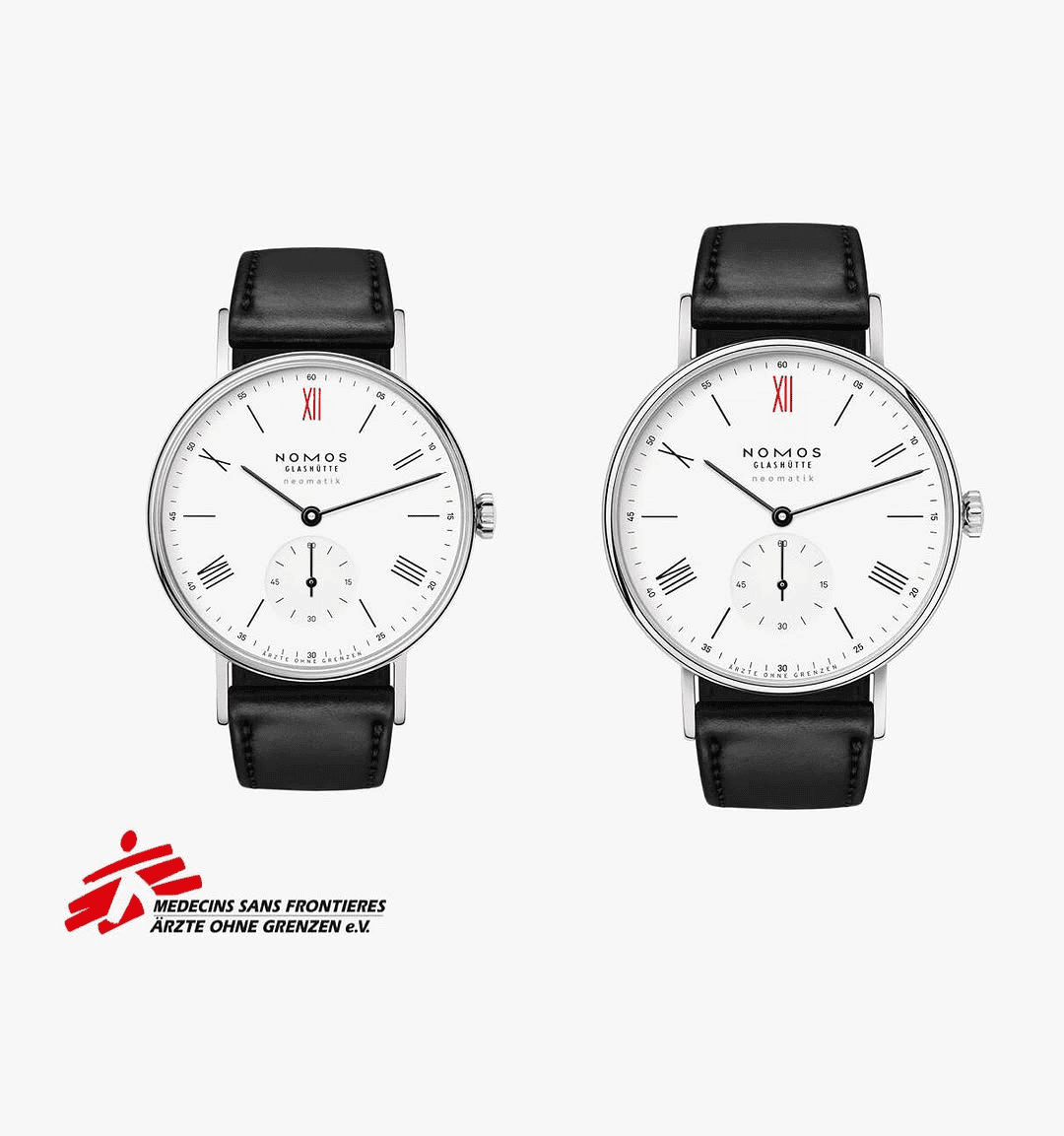ノモス グラスヒュッテのLudwig neomatik für Ärzte ohne Grenzenは、赤い12のローマ数字と白エナメル文字盤が際立つ限定250本の自動巻き時計で、ドイツの高精度な技術とクラシカルな美意識が融合。収益の一部は国境なき医師団に寄付される慈善モデルで、時計ファンにも社会貢献を重んじる層にも刺さる特別な逸品。