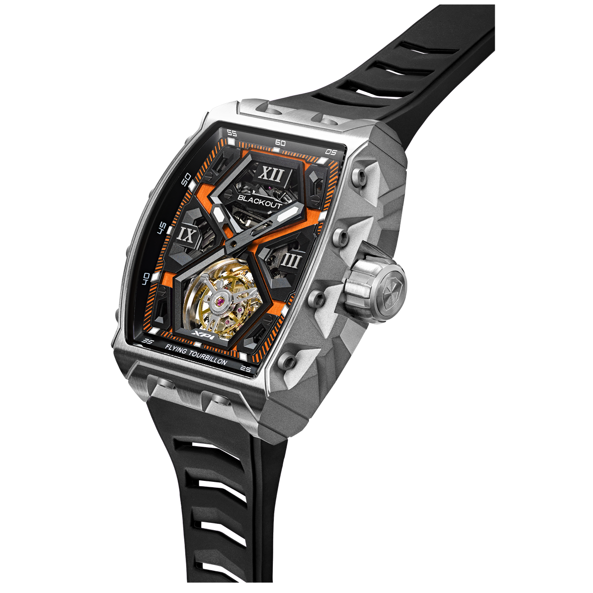 BLACKOUT WATCHES XP1 Tourbillon Titanium Orange / BOXP1TBTIOR「今注目のスイス時計ブランドBLACKOUT WATCHES（ブラックアウトウォッチ）が日本初上陸｜トゥールビヨン搭載の本格腕時計が手の届く価格で登場、ファッション感度の高い若者におすすめの最新ウォッチ」