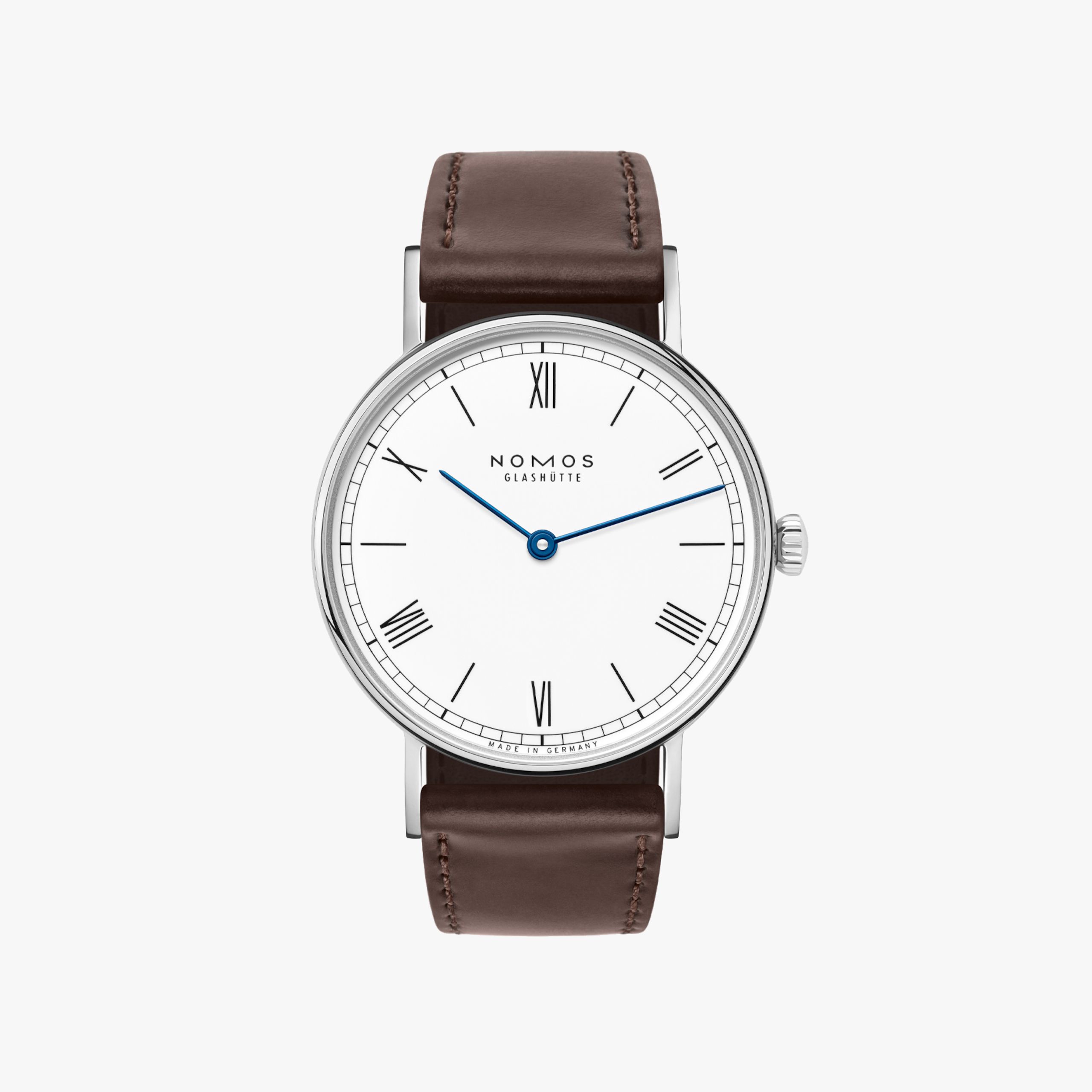 NOMOS GLASHÜTTE ラドウィッグ 33 デュオ エナメルホワイト NM249 LD1A22EW233 グラスヒュッテ175年の「伝統」と「モダン」を巧みに融合させたノモスの定番「ラドウィッグ」。光沢のあるホワイトエナメルの文字盤にローマ数字を配したデザインです。直径33ミリの２針モデル「ラドウィッグ 33 デュオ」は手首の細い方に似合う時計です。
