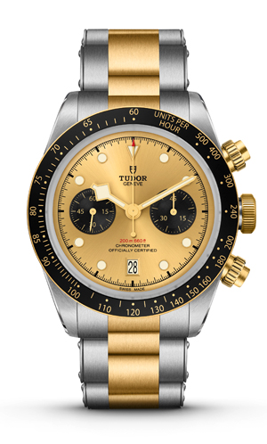 TUDOR(チューダー) 2022新作 チューダー「ブラックベイ」コレクションの中で、ひと際シックなオーラを纏うスチール＆イエローゴールドのクロノグラフ。