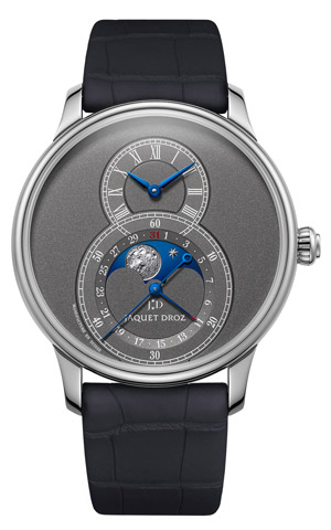 JAQUET DROZ(ジャケ・ドロー) 2020新作 インパクトのある神秘的なタイムピース。アストロノミカル・ムーンフェイズを採用した、ジャケ・ドロー「グラン・セコンド ムーン アントラサイト」