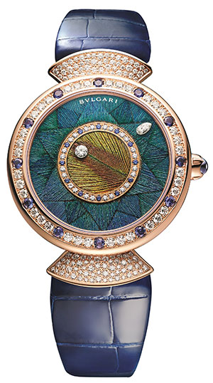 BVLGARI(ブルガリ) 2023新作 美しき鳥、クジャクへの賛美。ブルガリ「ディーヴァ ドリーム ピーコック マザーオブパール マルケトリ ジャンピングアワー＆レトログラード ミニッツ」「ディーヴァ ドリーム ピーコック ディスキ」「ディーヴァ ドリーム ピーコック ダイヤモンド」