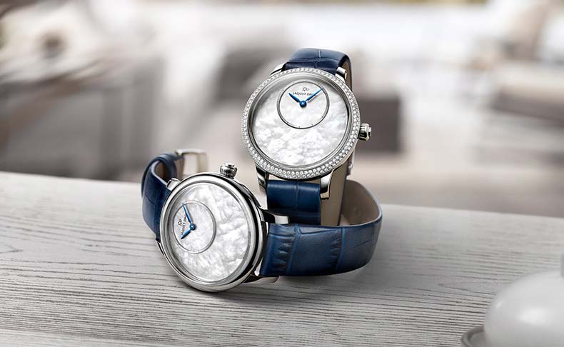 JAQUET DROZ(ジャケ・ドロー) 2019新作　暗闇に浮かび上がる月の光をイメージさせるゴールド＆マザーオブパールの新作、ジャケ・ドロー「プティ・ウールミニット」