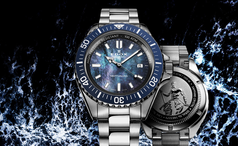 EDOX(エドックス) 2024新作 海の神を象った1,000m防水ダイバーズを彩る、ブラックMOP文字盤の日本限定モデル。エドックス「ネプチュニアン オートマティック ジャパン リミテッドエディション」