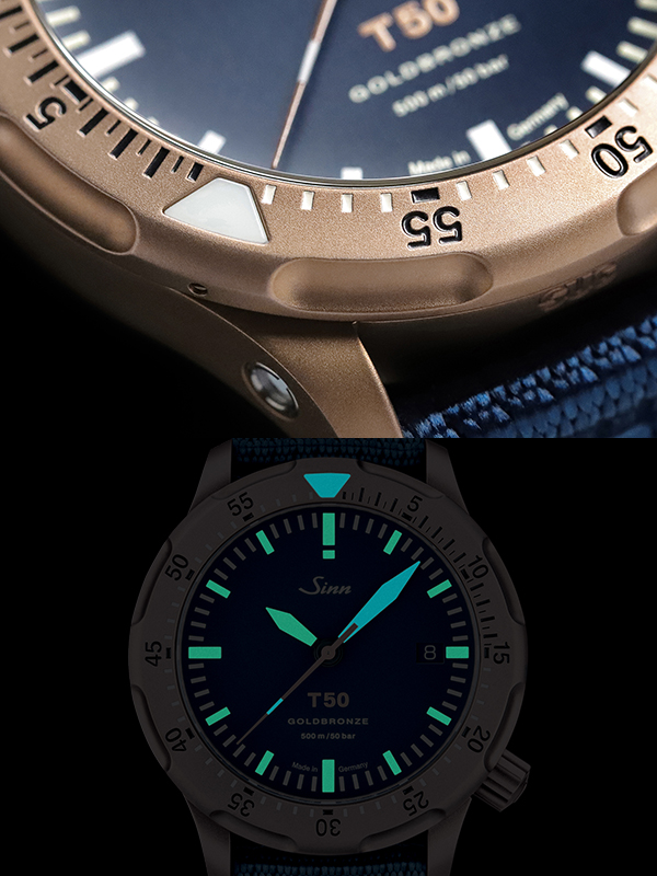 SINN(ジン) 2025新作 特許取得ゴールドブロンズ125製ダイバーズウォッチ。ジン「T50ゴールドブロンズB」