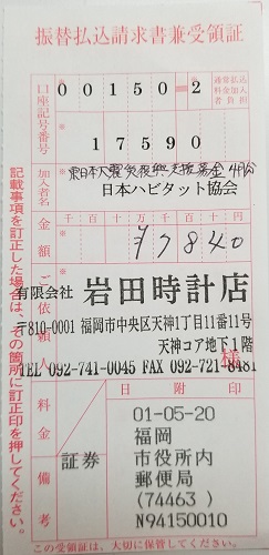 東日本大震災復興支援募金２０１９年４月分